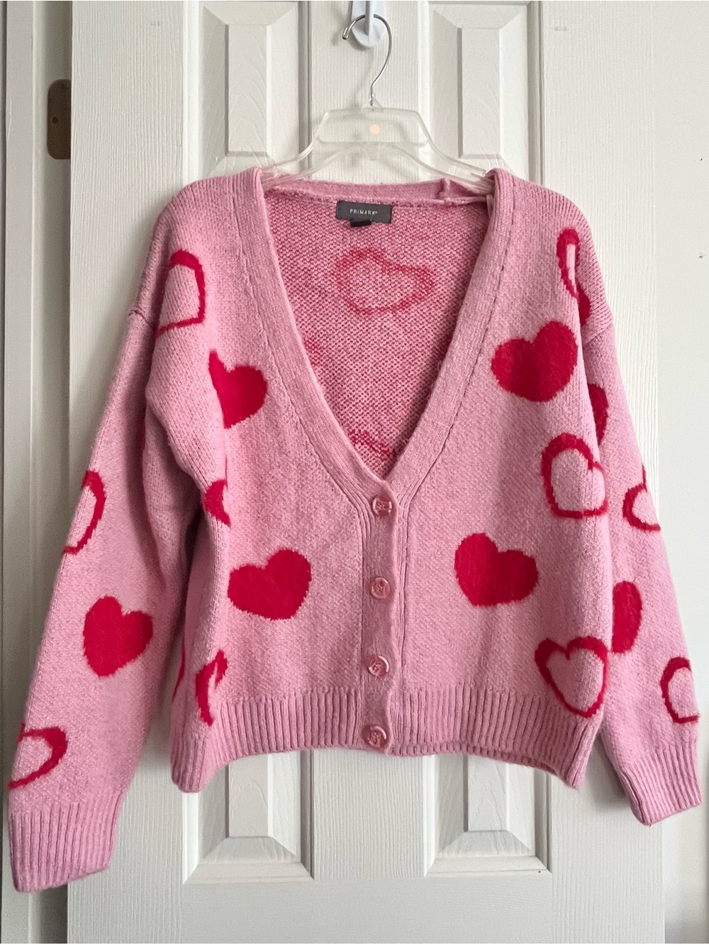 Primark Pink Cardigan with Red Heart Motif